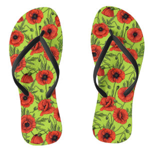 Tongs Pépites, rouge et vert sur le vert citron