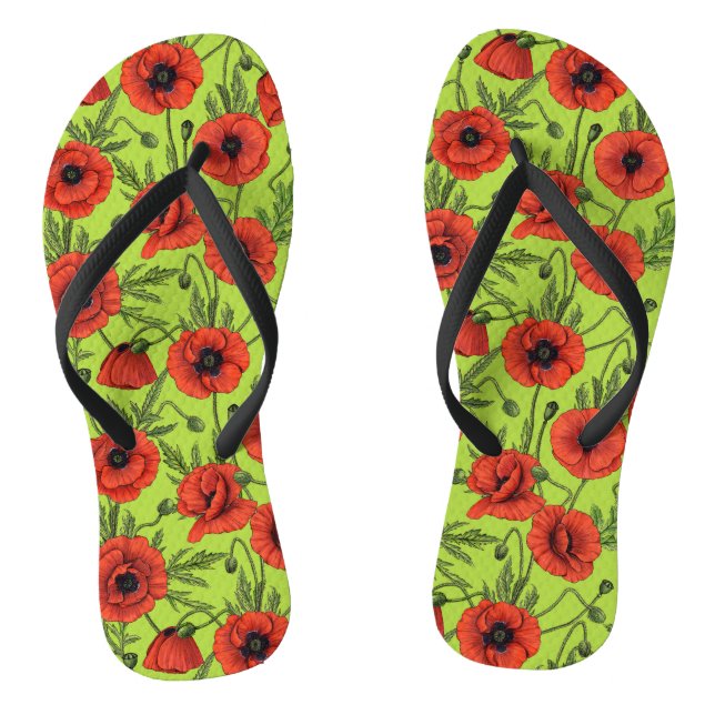 Tongs Pépites, rouge et vert sur le vert citron (Semelle)