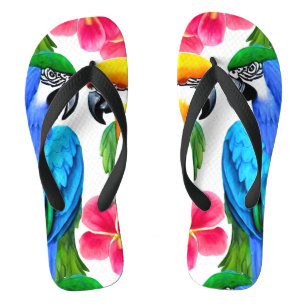 Tongs Perroquets colorés aux fleurs tropicales