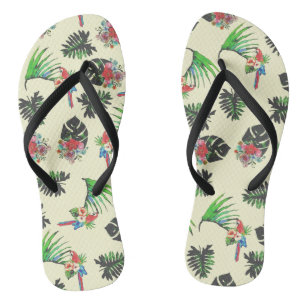 Tongs Perroquets tropicaux et motifs floraux
