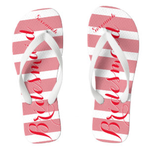 Tongs Personalisé Maid of Honor rouge et rose
