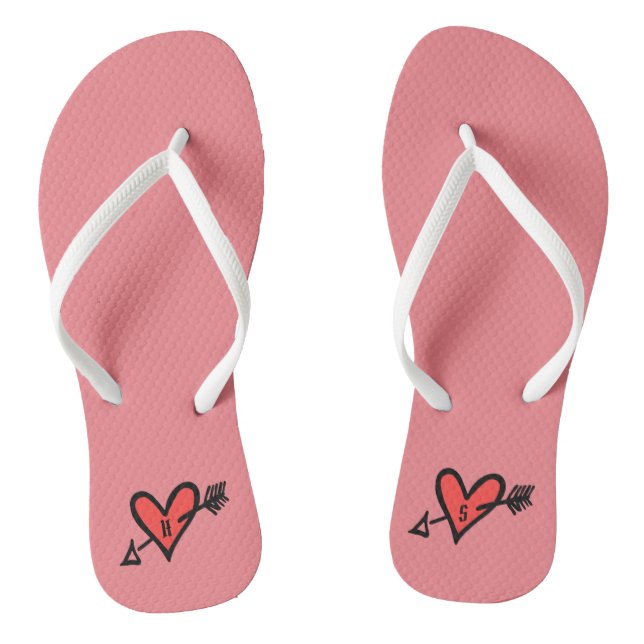 Tongs Personnalisé Black & Red Love Heart Flip Flops (Semelle)
