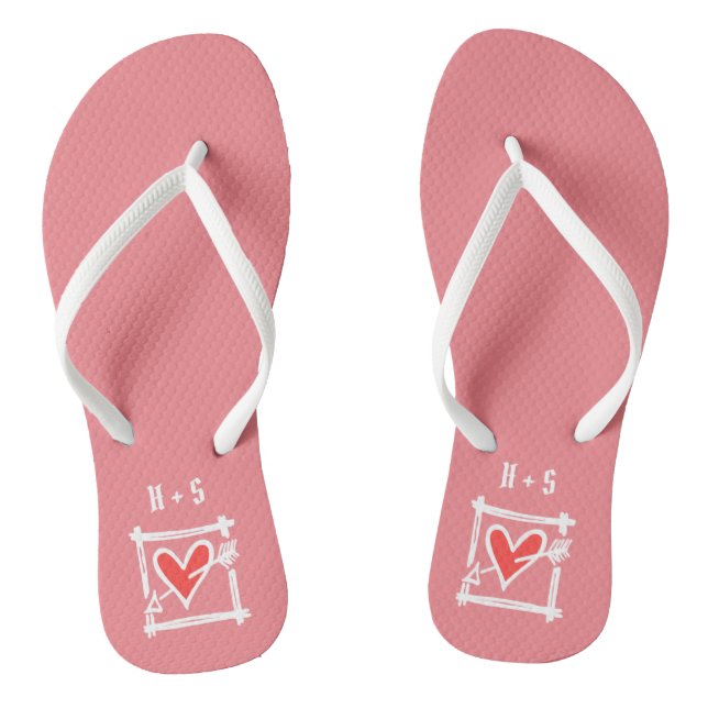 Tongs Personnalisé Black & Red Love Heart Flip Flops (Semelle)
