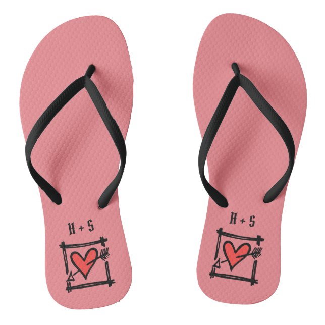 Tongs Personnalisé Black & Red Love Heart Flip Flops (Semelle)