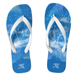 Tongs Personnalisé Elegant bleu & blanc Monogramme Unise