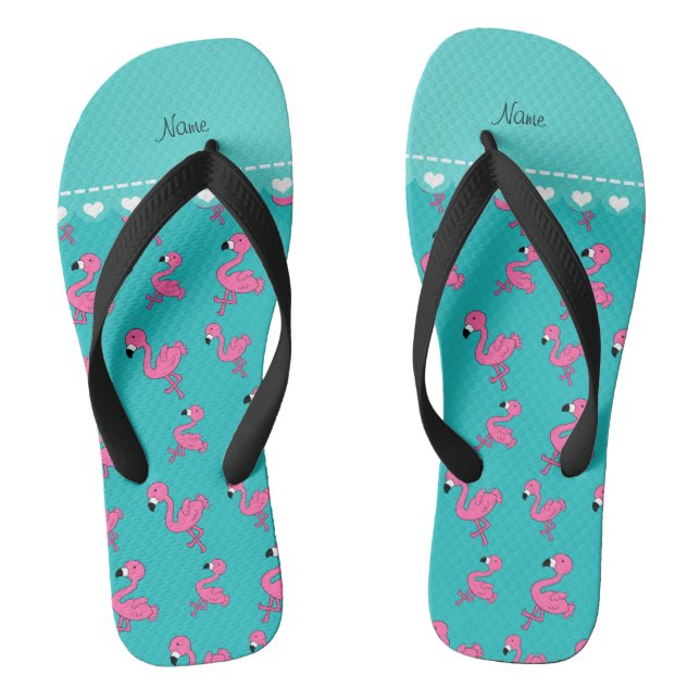 Tongs Personnaliser le nom de flamants roses turquoise (Semelle)