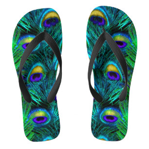 Tongs PixDezines PSYCHÉDELIQUE PEACOCK FEATHER, COBALT