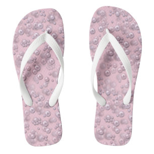 Tongs Placers de perles blanches roses sur velours rose