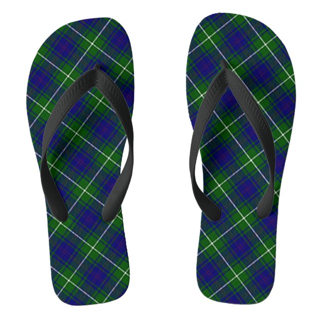 Tongs Plaid écossais bleu et vert Tartan (Semelle)