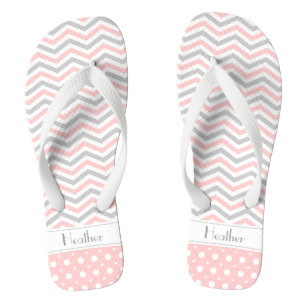 Tongs Point rose, gris, blanc et chevron & poka moderne