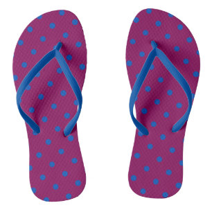 Tongs Points bleu vif sur motif aubergine