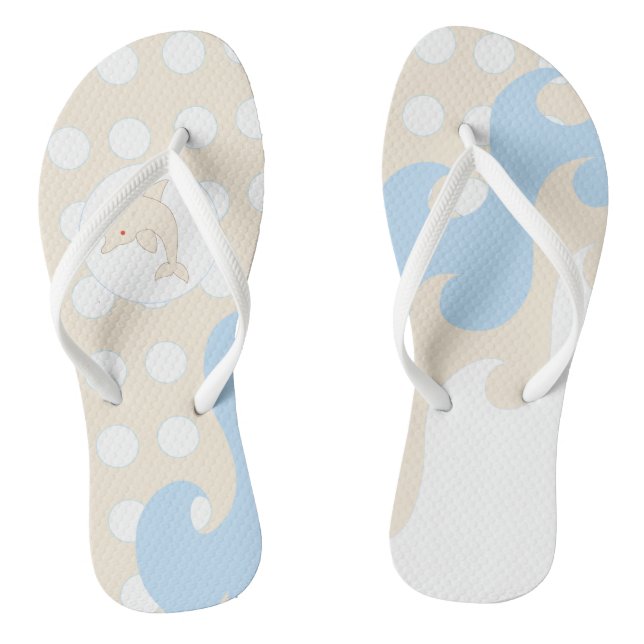 Tongs Points, Vagues, Dauphin de mer, Bleu crémeux (Semelle)