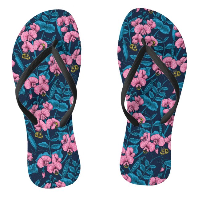 Tongs Pois doux et bourdons, rose et bleu (Semelle)