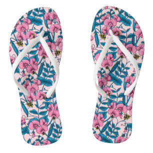 Tongs Pois doux et bourdons, rose et bleu
