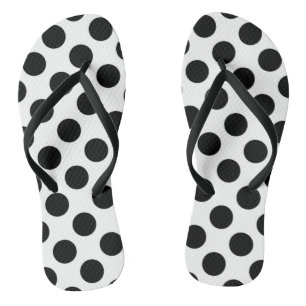 Tongs Pois, Motif Polka Dot, noir et blanc