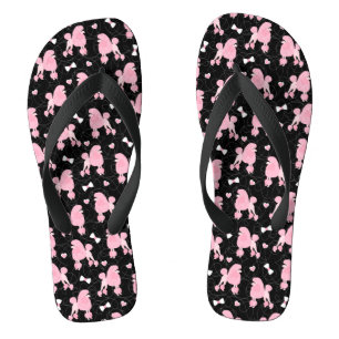 Tongs Poodles roses et vaches Motif noir