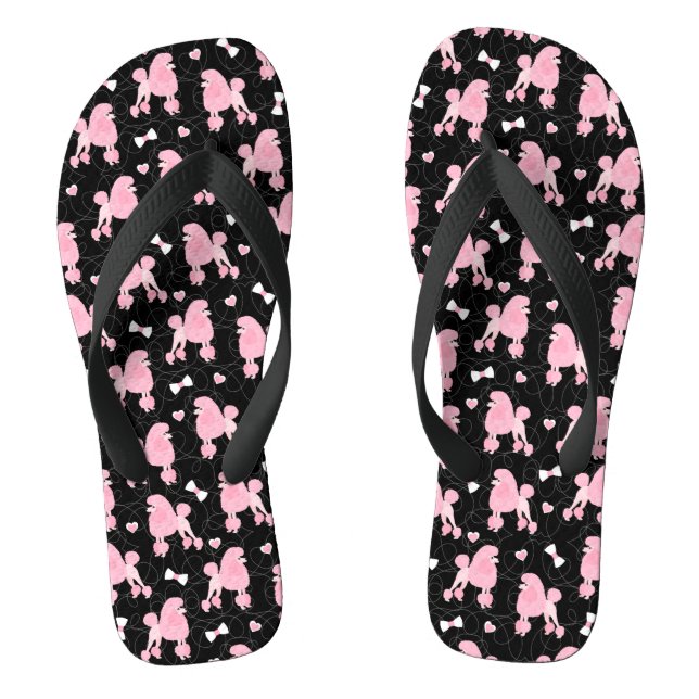 Tongs Poodles roses et vaches Motif noir (Semelle)