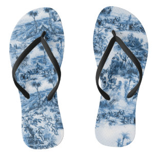 Tongs Portugais bleu tuiles romantique scène motif