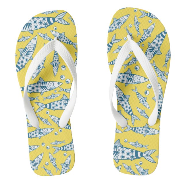 Tongs Portugais Lisbonne Sardines Motif Azulejos Jaune (Semelle)