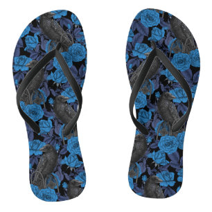 Tongs Ravins et roses bleus