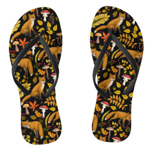 Tongs Renard d'automne sur noir
