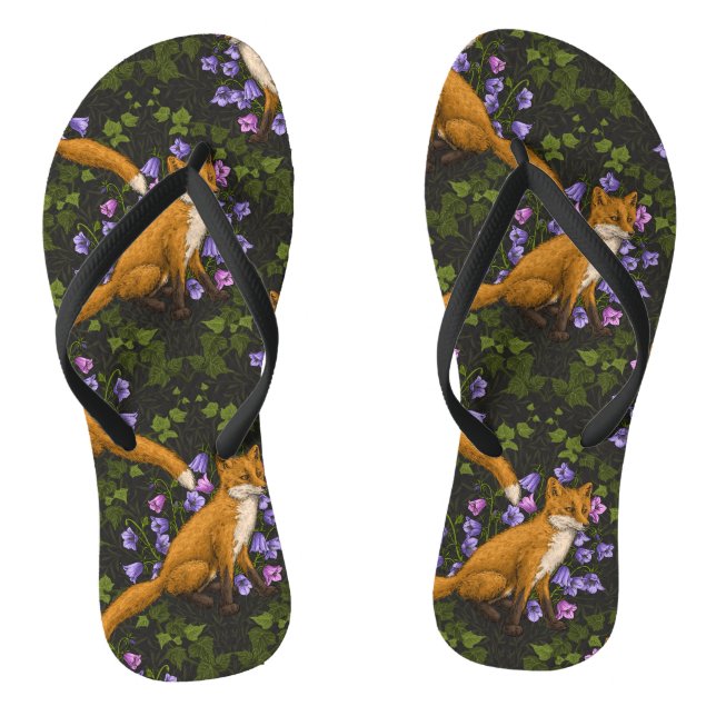 Tongs Renard, fleurs et lierre, vert, orange et viole (Semelle)