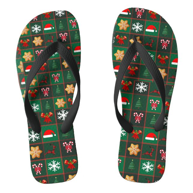 Tongs rennes de noël, biscuit, plaid de buffle vert   (Semelle)