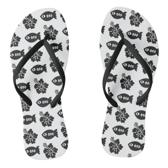 Tongs Retro Tiki Black and White Pattern (Semelle)