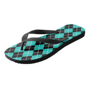 Tongs rétro turquoise à carreaux