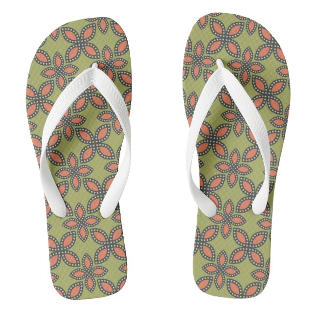 Tongs Retro Vert et Orange Abstrait motif floral (Semelle)