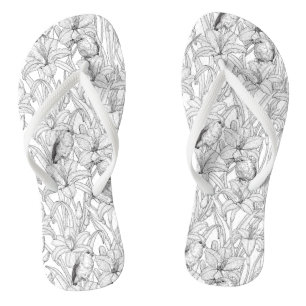 Tongs Robins et fleurs de lys, noir et blanc