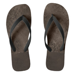 Tongs Romance en bronze de minuit   Satiny Grunge Damask