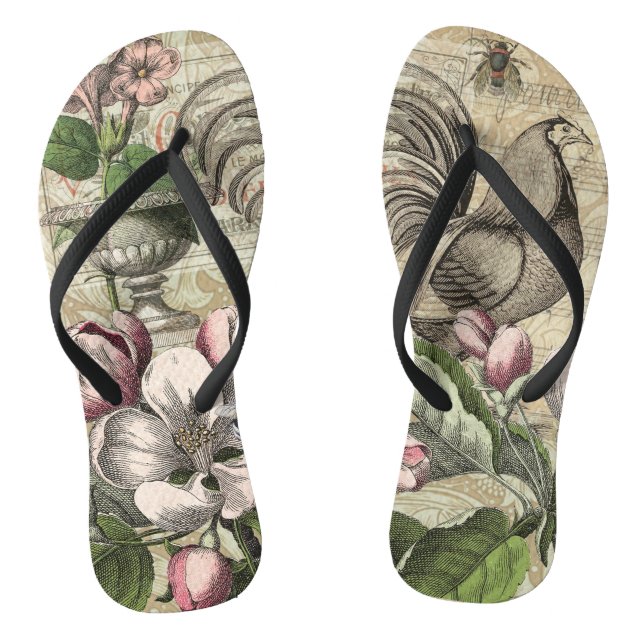 Tongs Rooster Garden Flower Papillon Art (Semelle)