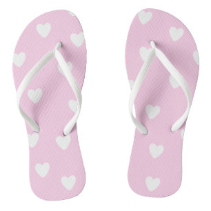 Tongs Rose chaud avec Motif de Coeurs Blancs mignons