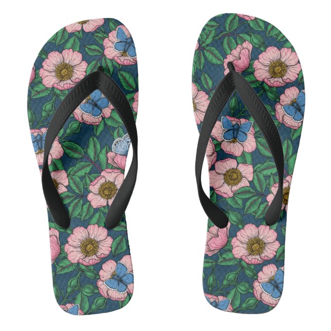 Tongs Rose de chien et papillons (Semelle)