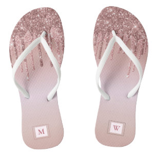 Tongs Rose Parties scintillant or Monogrammed Girly