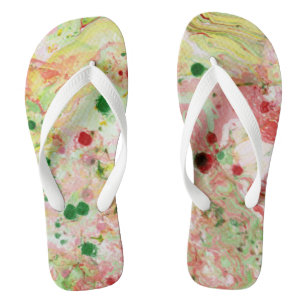 Tongs Rose Rouge Jaune Vert Moderne Abstrait