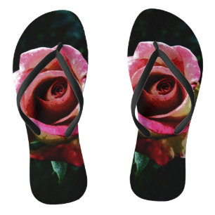 Tongs Rose rouge peinte à l'huile