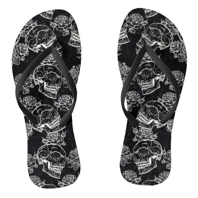 Tongs Roses des crânes et des calques | Gothique Glam Fu (Semelle)