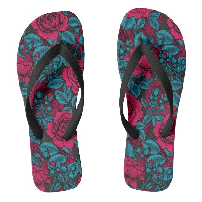 Tongs Roses en rouge et bleu (Semelle)