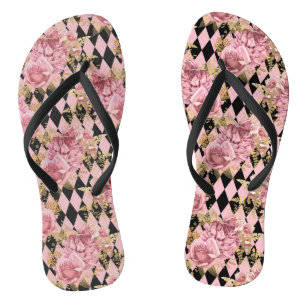 Tongs Roses roses sur l'Arlequin