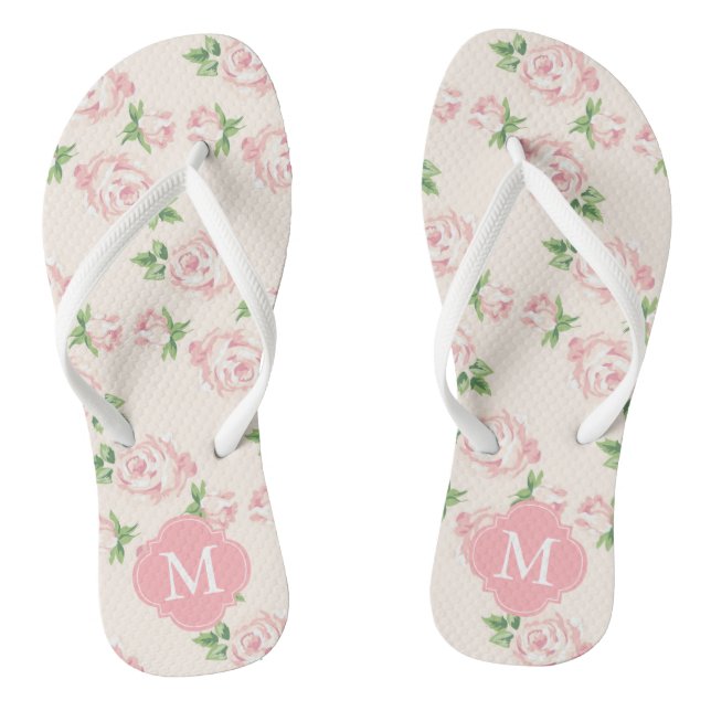 Tongs Roses Vintages roses Monogrammes (Semelle)