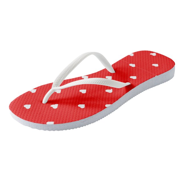 Tongs Rouge aux Coeurs Blancs (Incliné)