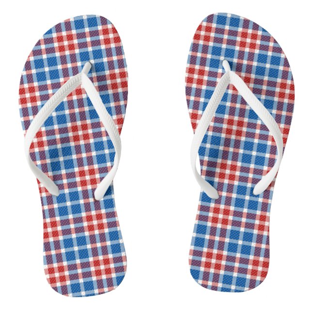 Tongs Rouge blanc et bleu plaid (Semelle)