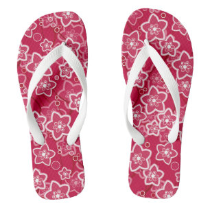 Tongs rouge blanc floral rustique mode motif rétro