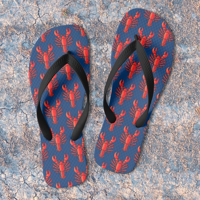 Tongs Rouge Homard Motif Bleu foncé Fun Fun Fruit de mer (Créateur téléchargé)