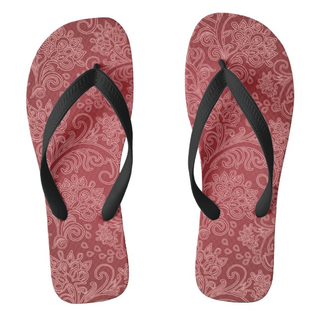 Tongs Rouge Paisley Damask Designer Floral Classic (Semelle)