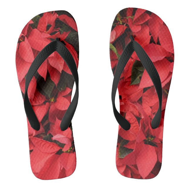 Tongs Rouge Poinsettias II Noël Fête Florale (Semelle)