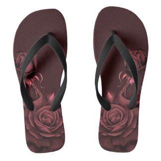 Tongs Rouge rose Roses Fleurs Maroon élégant