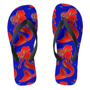 Tongs rouge sirène bleu